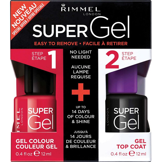 Rimmel London Super Gel von Kate Nagellack 041 Darling Dahlia 12 ml + Super Gel Decklack Decklack Nagel 001 Transparent 12 ml, Duopack