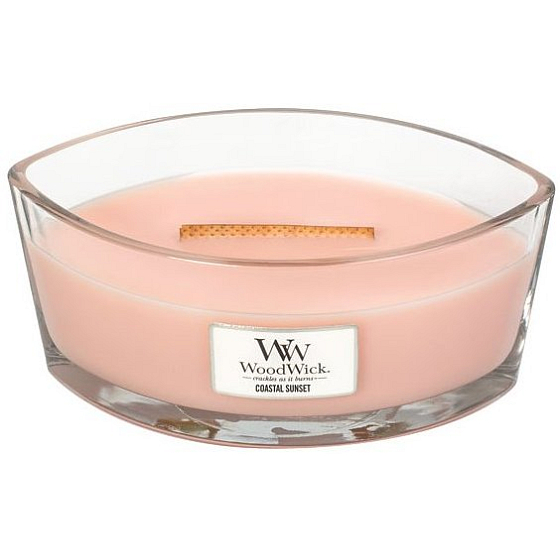 WoodWick Coastal Sunset - Duftkerze Küstensonnenuntergang mit breitem Holzdocht und Deckel Boot 453 g