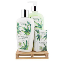 Böhmen Geschenke Cannabis Hanföl Flüssigseife 300 ml + Körperlotion 250 ml + feste Seife 100 g, Kosmetikset aus Holzpalette