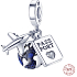 Charms Sterling Silber 925 Round the world, Globus, Reisepass, Flugzeug, 3in1 Reise Armband Anhänger