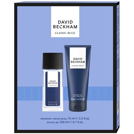 David Beckham Classic Blue parfümiertes Deodorantglas für Männer 75 ml + Duschgel 200 ml, Kosmetikset für Männer