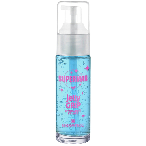 Essence Superman Jelly Grip Hydrating hydratační podklad 29 ml s gelovou texturou, která poskytuje pleti dlouhotrvající hydrataci a pevnost