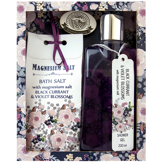 Bohemia Gifts Johannisbeer- und Lotusblüten- und Magnesiumsalz Pflegendes Duschgel 200 ml + Badesalz 150 g Kosmetikset