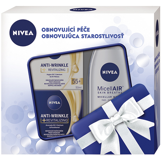 Nivea Beruhigendes Mizellenwasser 200 ml + Anti-Falten + Revitalisierende 55+ Tagescreme 50 ml + Anti-Falten + Revitalisierende 55+ Nachtcreme 50 ml, Kosmetikset
