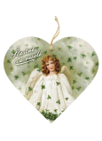 Bohemia Gifts Holzdekoration Herz mit Druck Engel mit vier Blättern 12 cm