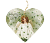 Bohemia Gifts Holzdekoration Herz mit Druck Engel mit vier Blättern 12 cm