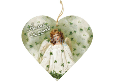 Bohemia Gifts Holzdekoration Herz mit Druck Engel mit vier Blättern 12 cm