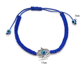 Blaues Auge Seil Armband gewebt dunkelblau, hamsa 17 mm
