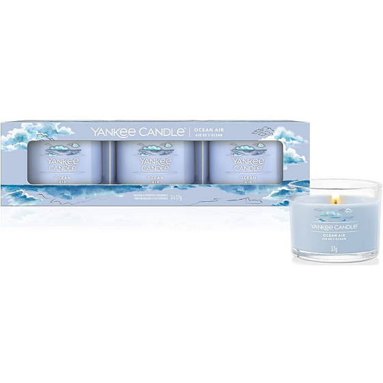 Yankee Candle Ocean Air duftende Votivkerze im Glas 3 x 37 g, Geschenkset
