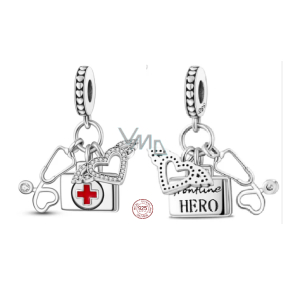 Charm Sterlingové stříbro 925 Lékař 3v1 stetoskop, lékárnička a přívěsek na náramek ve tvaru srdce s křídly zaměstnání Charm Sterlingové stříbro 925 Lékař 3v1 stetoskop, lékárnička a přívěsek na náramek ve tvaru srdce s křídly zaměstnání