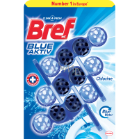 Bref Blue Aktiv Chlor WC-Block für hygienische Sauberkeit und Frische Ihrer Toilette, färbt das Wasser in einem blauen Farbton 3 x 50 g