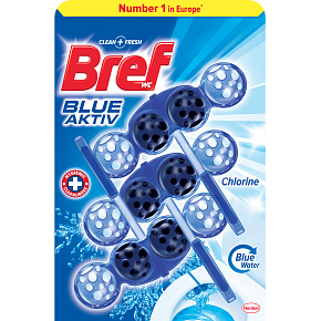 Bref Blue Aktiv Chlor WC-Block für hygienische Sauberkeit und Frische Ihrer Toilette, färbt das Wasser in einem blauen Farbton 3 x 50 g Bref Blue Aktiv Chlor WC-Block für hygienische Sauberkeit und Frische Ihrer Toilette, färbt das Wasser in einem blauen Farbton 3 x 50 g