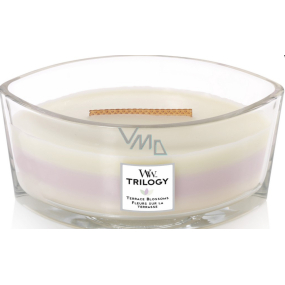 WoodWick Trilogy Terrace Blossom - Duftkerze mit Blumenterrasse, breitem Docht und Bootsdeckel 453 g