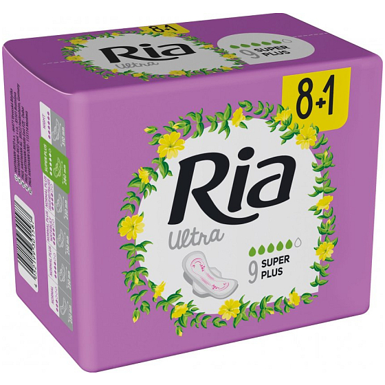 Ria Ultra Super Plus ultradünne Damenbinden mit Flügeln 9 Stück