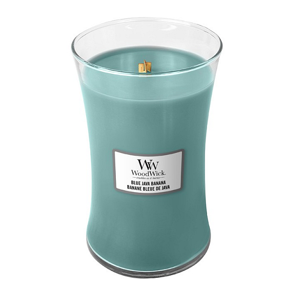 WoodWick Blue Java Banana - Hawaiianische Bananenduftkerze mit Holzdocht und Deckelglas groß 609 g