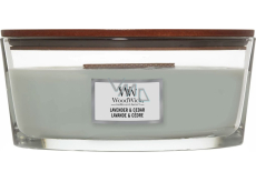 WoodWick Lavender & Cedar - Lavendel und Zedernholz Duftkerze mit Holzdocht und Deckel Glasschiffchen 453 g
