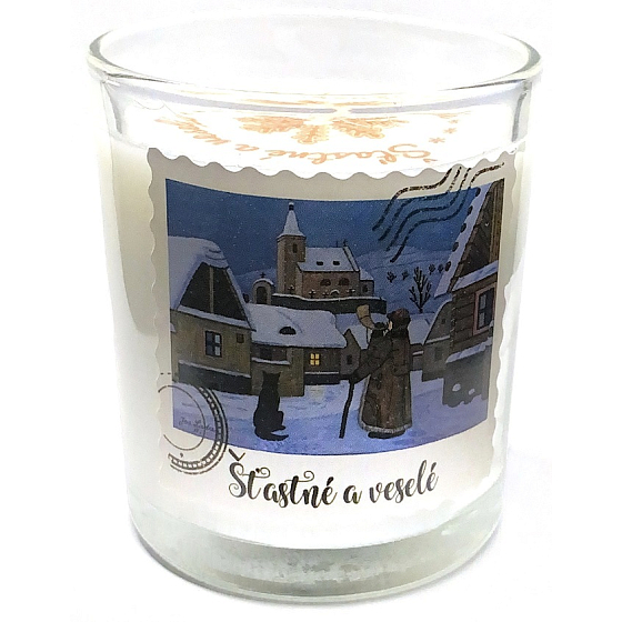 Nekupto Weihnachtskerze Josef Lada Gentleman mit Hund 7 x 7,5 cm