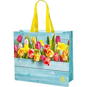 Niteola waschbare Einkaufstasche, 45 × 40 × 18 cm, Tulpenmuster