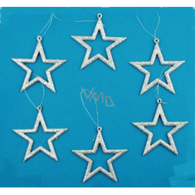 Silberne Sterne zum Aufhängen von 6 Stück in einer Schachtel von 7,5 cm
