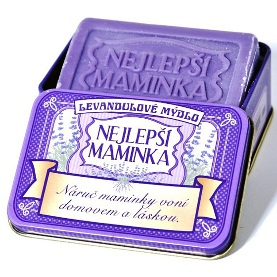 Albi Relax Lavendel Seife in einer Dose mit dem Text Best Mom 8 x 5,4 cm