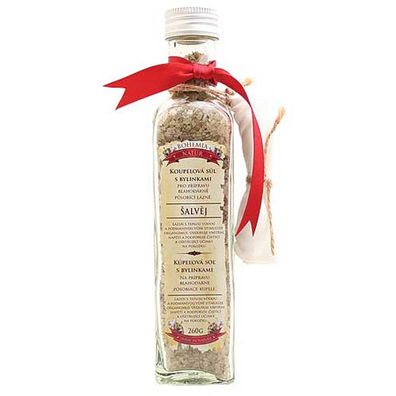Böhmen Geschenke Salbei mit Kräutern stimulierenden Badesalz mit Salbei und Filterbeutel 260 g Glasbehälter