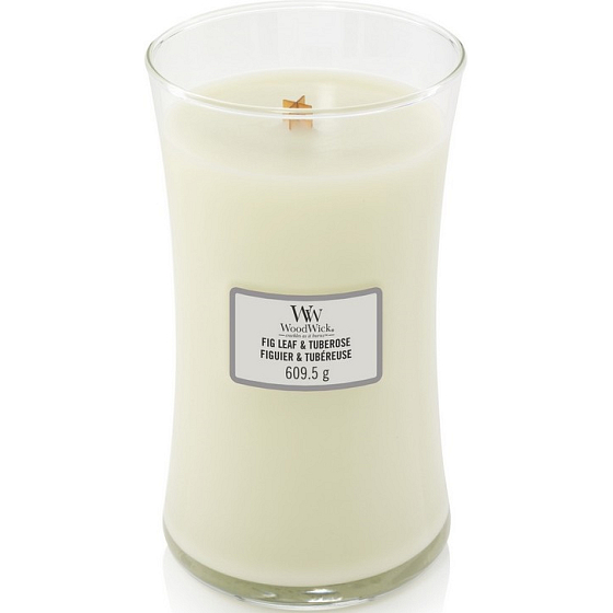 WoodWick Feigenblatt & Tuberose - Feigenblätter und Tuberose-Duftkerze mit Holzdocht und Deckelglas groß 609 g
