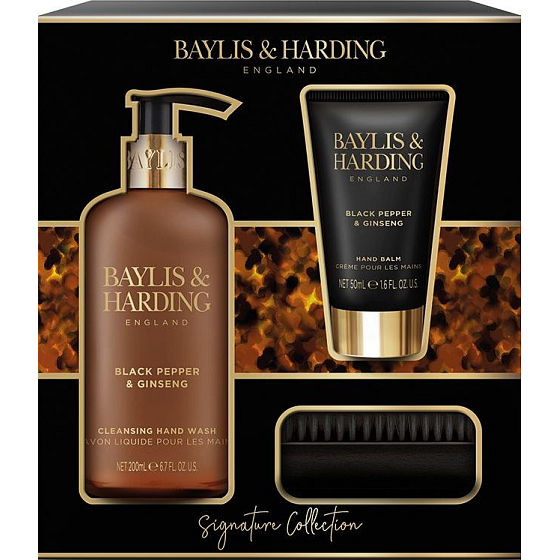 Baylis & Harding Men Schwarzer Pfeffer und Ginseng Handseife 300 ml + Handbalsam 50 ml + Nagelbürste, Kosmetikset für Männer