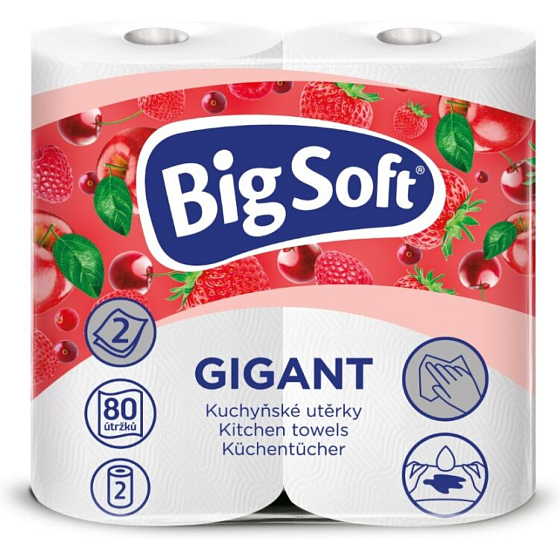 Big Soft Gigant 2-lagige Küchenpapierhandtücher, 2× 80 Stück, 2 Rollen