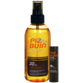 Piz Buin Wet Skin SPF15 transparentes Sonnenspray für feuchte Haut 150 ml + Aloe SPF30 Lippenbalsam 4,9 g, Duopack