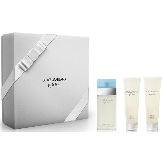 Dolce & Gabbana Hellblaues Eau de Toilette für Frauen 100 ml + Körpercreme 100 ml + Duschgel 100 ml, Geschenkset