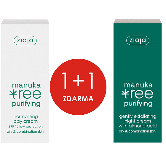 Ziaja Manuka Tree normalisierende Tagescreme 50 ml + sanftes Peeling Nachtcreme 50 ml, Duopack