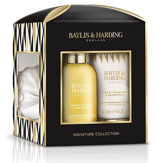 Baylis & Harding Tangerine and Grapefruit Waschgel 100 ml + Körperlotion 50 ml + Waschlappen, Kosmetikset für Frauen