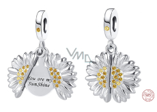 Sterling Silber 925 Blühende Sonnenblume mit Aufschrift - Du bist mein Sonnenschein, aufklappbarer Armband-Anhänger Liebe