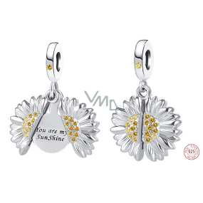 Sterling Silber 925 Blühende Sonnenblume mit Aufschrift - Du bist mein Sonnenschein, aufklappbarer Armband-Anhänger Liebe