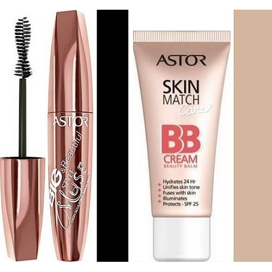 Astor Big & Beautiful Style Muse Mascara 800 Schwarz 12 ml + Astor SkinMatch Care 5in1 SPF25 BB Creme 100 Elfenbein 30 ml