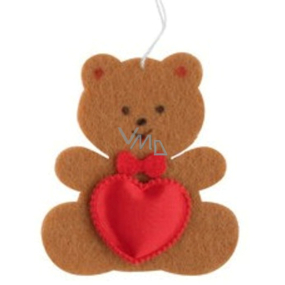Filz Teddybär mit einem braunen Herzen zum Aufhängen 6,5 cm