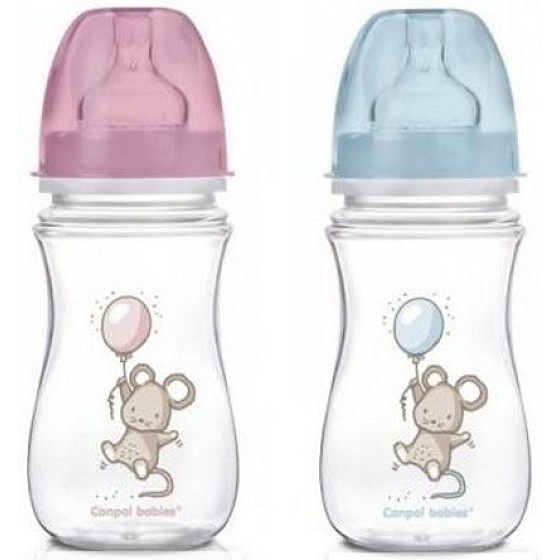 Canpol Babys Little Cutie Weithalsflasche pink / blau für Kinder ab 3 Monaten 240 ml