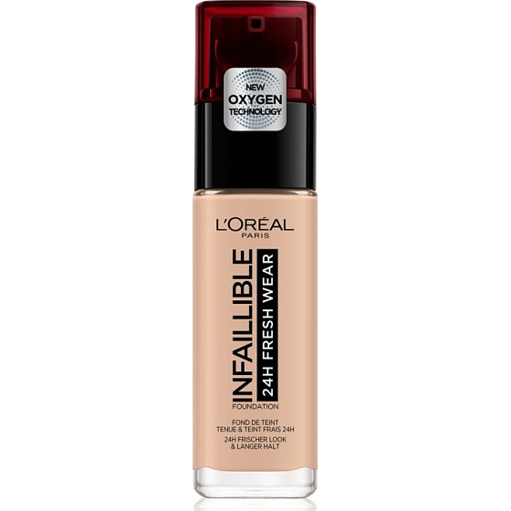 Loreal Paris Infallible 24H Fresh Wear Foundation Make-up deckt Unvollkommenheiten ab, löscht nicht, trocknet die Haut nicht 110 Rose Vanilla 30 ml
