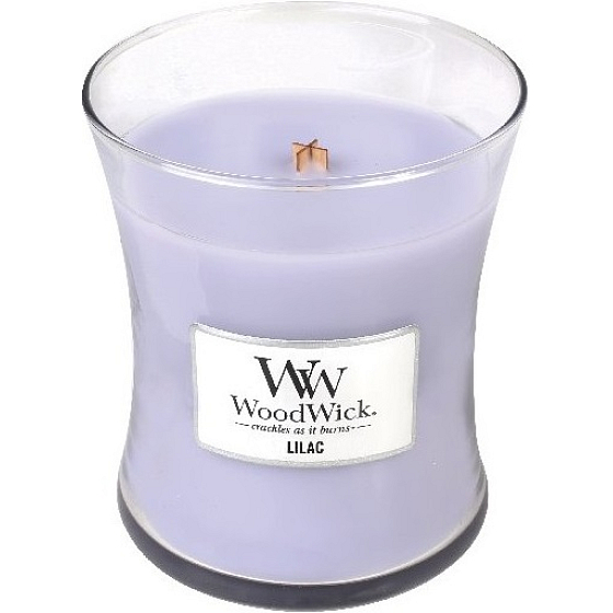 WoodWick Lilac - Flieder-Duftkerze mit Holzdocht und Glasdeckel Medium 275 g