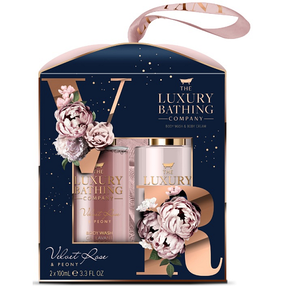 Grace Cole Velvet Rose & Peony Reinigungsgel 100 ml + Körpercreme 100 ml + Reinigungsschwamm, Kosmetikset für Damen