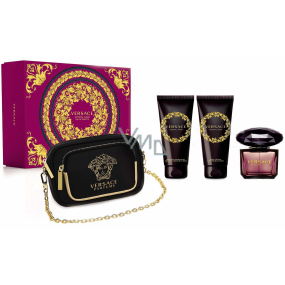 Versace Crystal Noir Eau de Toilette 90 ml + Körperlotion 100 ml + Duschgel 100 ml + Handtasche, Geschenkset für Frauen