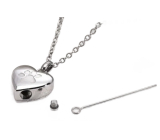 Pamětní, pietní urnový přívěsek, Srdce lesklé stříbrné, voděodolné, nerezová ocel 19 x 29 mm + řetízek 50 cm