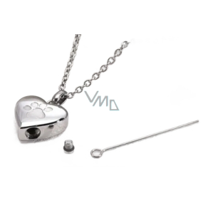 Pamětní, pietní urnový přívěsek, Srdce lesklé stříbrné, voděodolné, nerezová ocel 19 x 29 mm + řetízek 50 cm