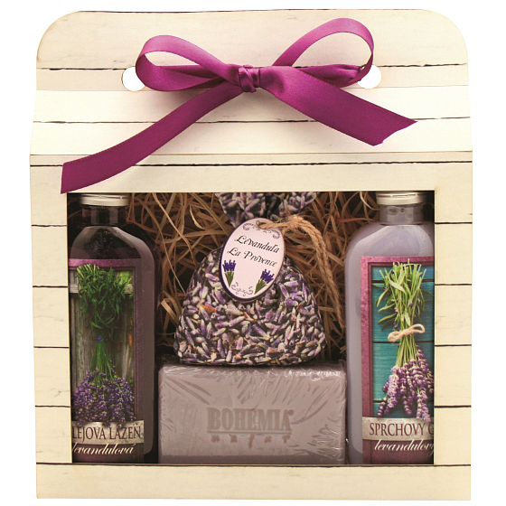 Böhmen Geschenke Lavendel La Provence Duschgel 100 ml + Ölbad 100 ml + Seife 100 g + Lavendelkräuter in einer Tüte 1 Stück, Kosmetikset