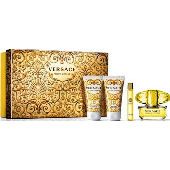 Versace Yellow Diamond Eau de Toilette Spray 50 ml + Körperlotion 50 ml + Duschgel 50 ml + Mini Roller 10 ml, Geschenkset