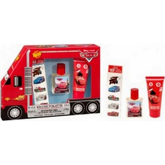 Disney Cars McQueen Eau de Toilette 30 ml + Duschgel 60 ml + Tätowierungen, Kosmetikset für Kinder