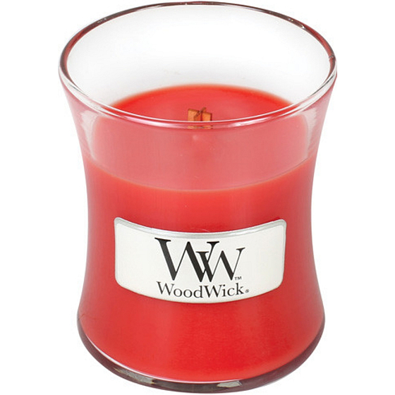 WoodWick Crimson Berries - Rowanberries mit Gewürzduftkerze mit Holzdocht und Deckelglas klein 85 g