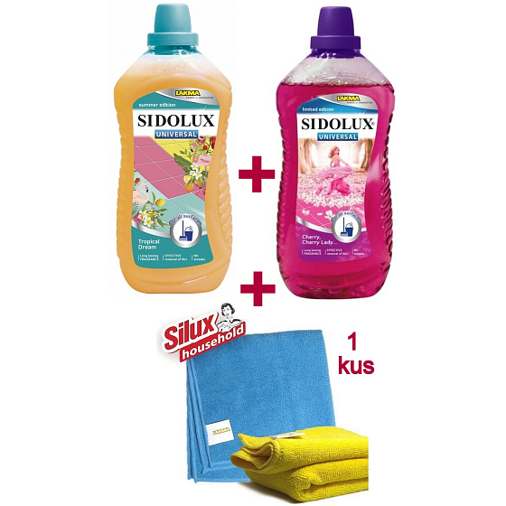 Sidolux Universal Cherry Cherry Lady Waschmittel für alle abwaschbaren Oberflächen und Böden 1 l + Tropical Dream Universal Waschmittel für alle abwaschbaren Oberflächen und Böden 1 l + Handtuch, Set