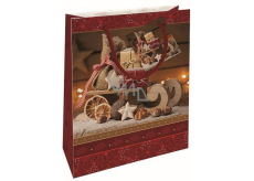 Nekupto Geschenkpapier Tasche 23 x 18 x 10 cm Weihnachtsschlitten rot