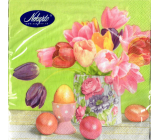 Nekupto Papierservietten 3 Lagen 33 x 33 cm 20 Stück Ostern grün, rosa Tulpen